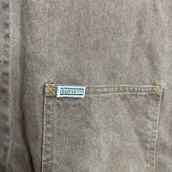 Vintage 90s Guess Workwear Jacket Mens L Brown Canvas Leather Collar Chore Coat - Picture 7 of 13